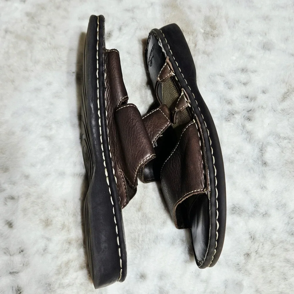 Dockers Brown Leather Loopie Slide Sandals 11M Contrast Stitch Casual Gorp Boho